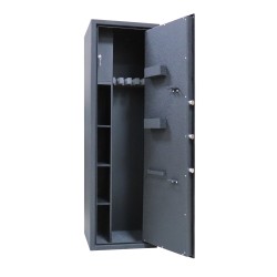 ARMOURED CABINET FOR 4 RIFLES WITH VERTICAL SHELVES AND TREASURE