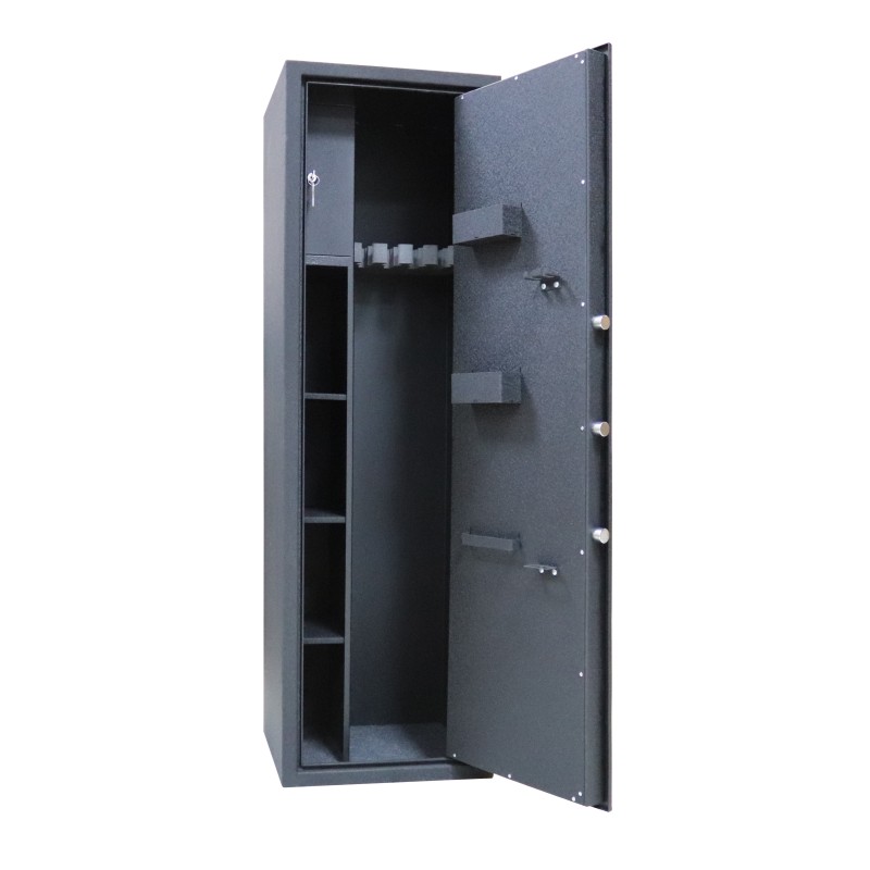 ARMOURED CABINET FOR 4 RIFLES WITH VERTICAL SHELVES AND TREASURE