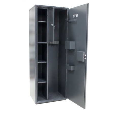 ARMOURED RIFLE CABINET WITH SHELVES AND VERTICAL TREASURE